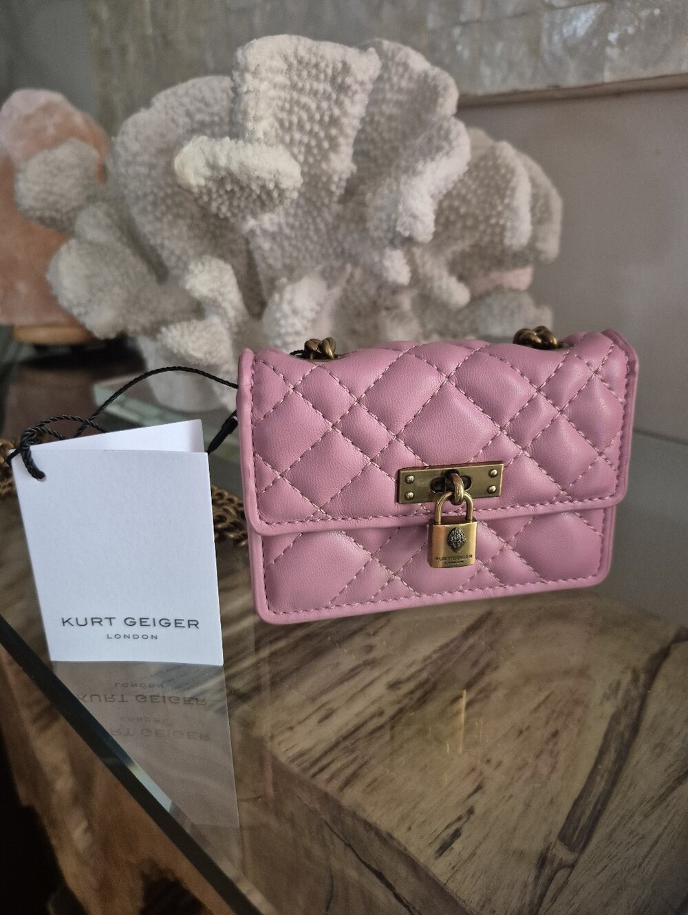 Kurt Geiger London Micro Brixton Shoulder Bag Pink Quilted Crossbody Chain Strap - Picture 6 of 14